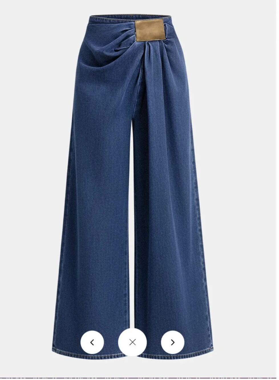 NWT Commense Asymmetrical Ruched Denim Wide-Leg Pants Sz L